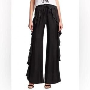CINQ À SEPT Women's 57a Larkin Ruffle Satin Wide Leg Pants Small Black